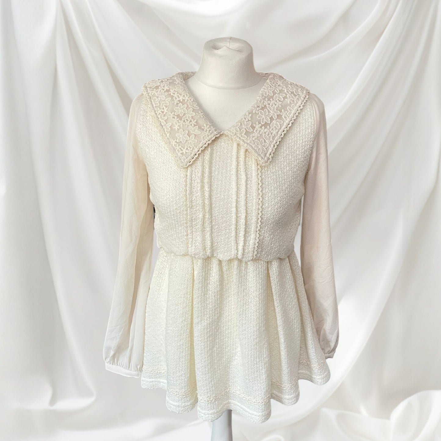 Liz Lisa ivory lace mini dress – elastic waist, tunic style5