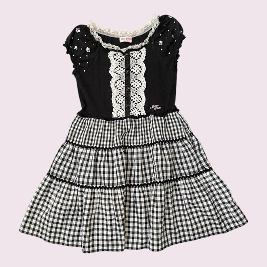 Mezzo Piano kids’ girly black gingham one-piece dress (size 130)0