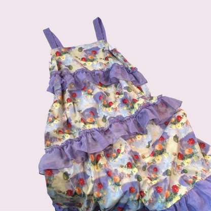Vintage-inspired floral strap dress with ruffle accents Jfashion kawaii 5