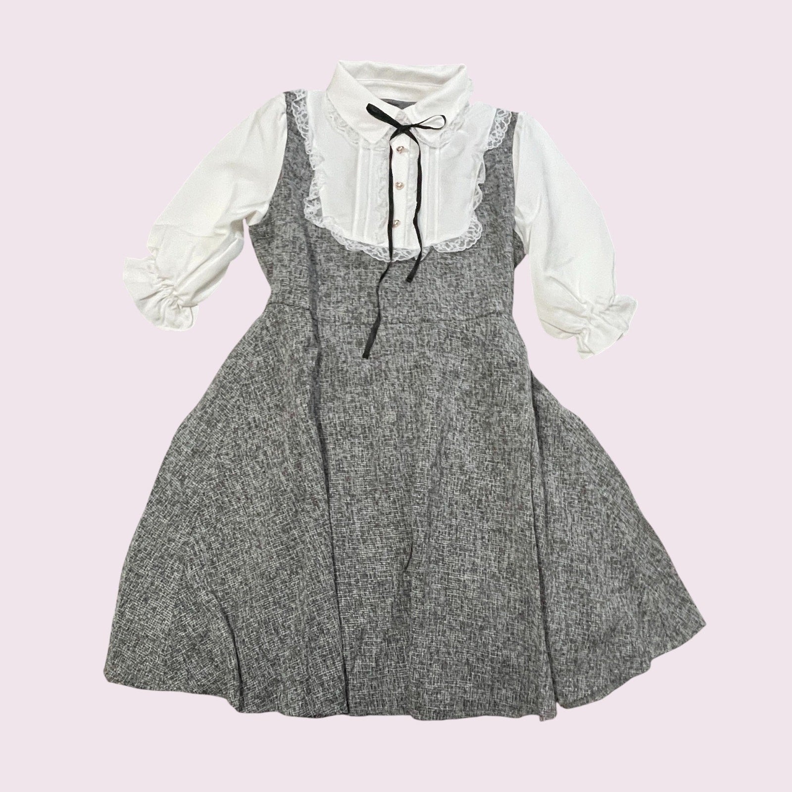 Jirai Kei dress faux-two-piece dress – tweed pinafore look Jfashion0
