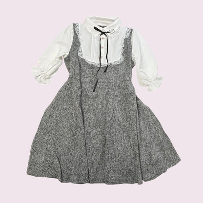 Jirai Kei dress faux-two-piece dress – tweed pinafore look Jfashion0