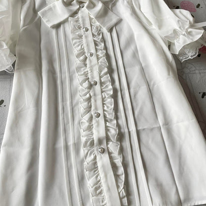 Japanese brand Noemie white lace ruffle blouse with detachable bow3