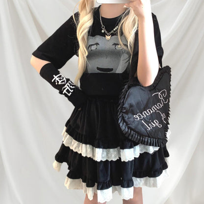 Japanese graphic t-shirt with artistic single sleeve Anime Tee Kawaii Jfashion1