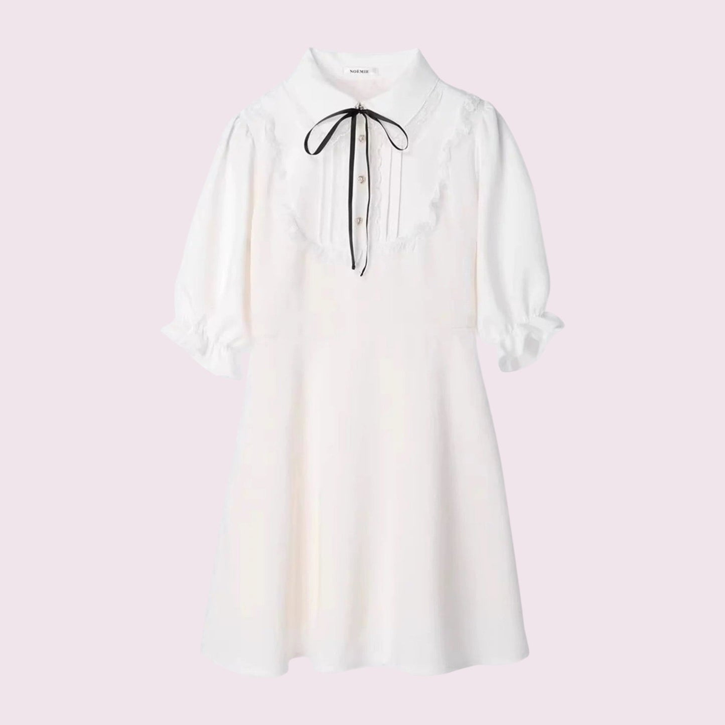 Noemie Jirai Kei ivory dress with a frilled high collar0