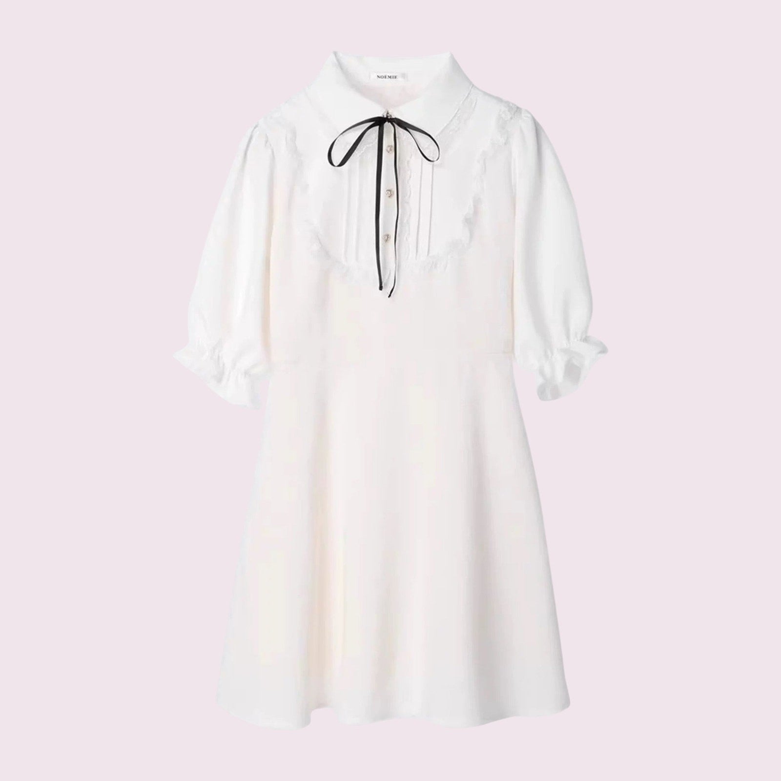 Noemie Jirai Kei ivory dress with a frilled high collar0