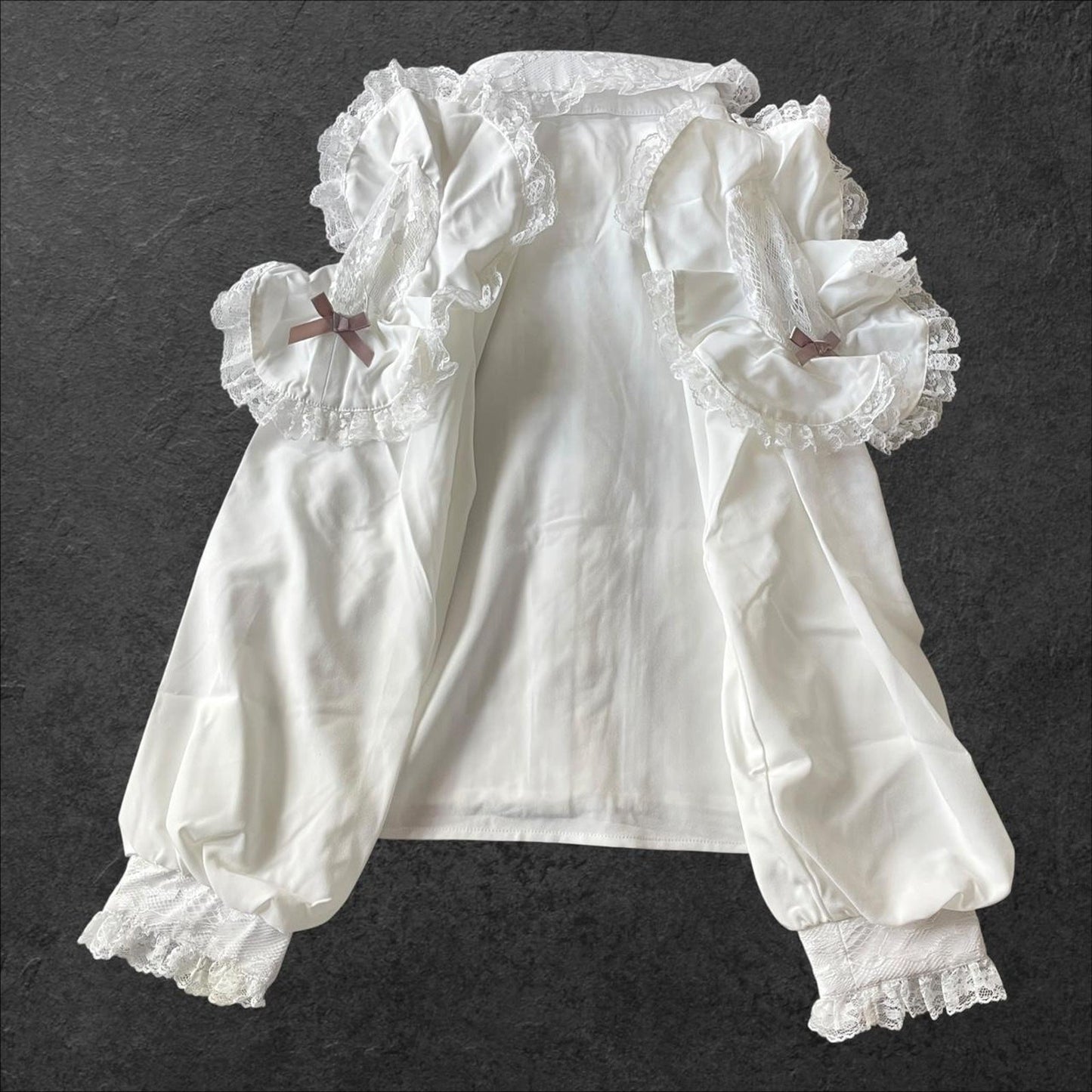 Noemie cold-shoulder frill blouse with bow – white lace girly top1