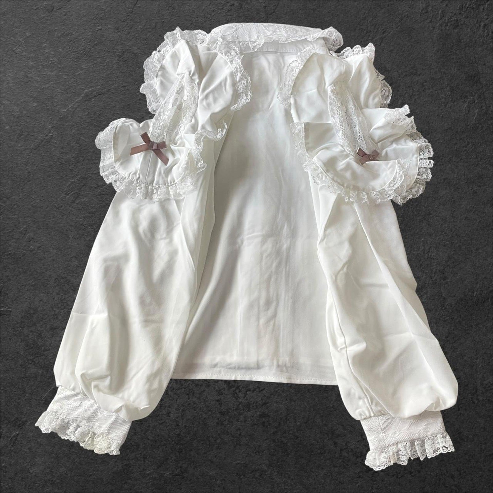 Noemie cold-shoulder frill blouse with bow – white lace girly top1