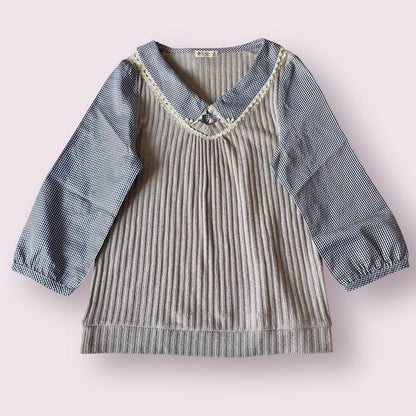 Axes Femme  patchwork knit & gingham top with lace collar0
