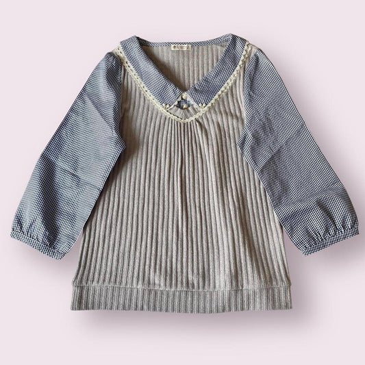 Axes Femme  patchwork knit & gingham top with lace collar0