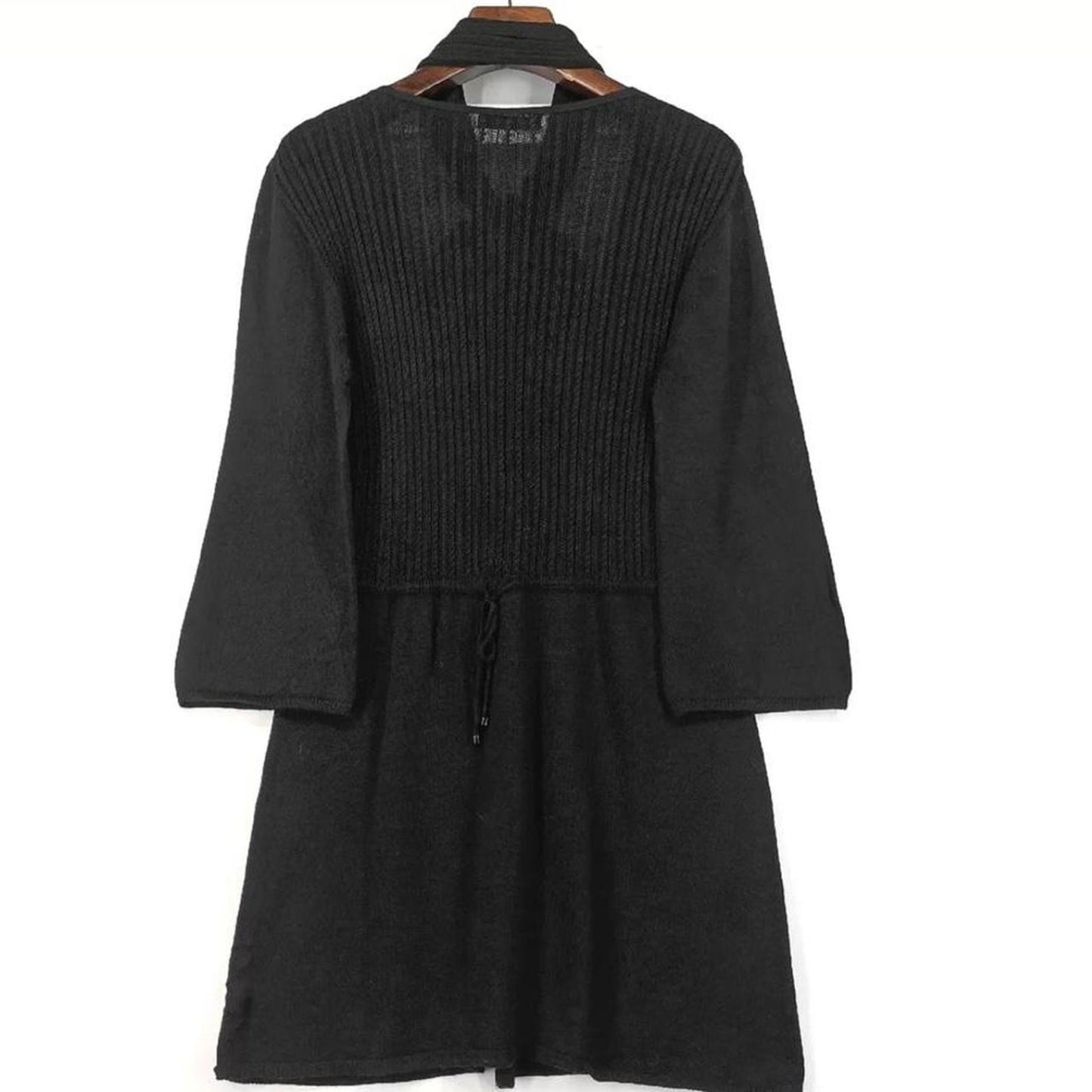 Y2K Japanese Vintage Black Knit Cardigan Dress with Attached Scarf Bow1