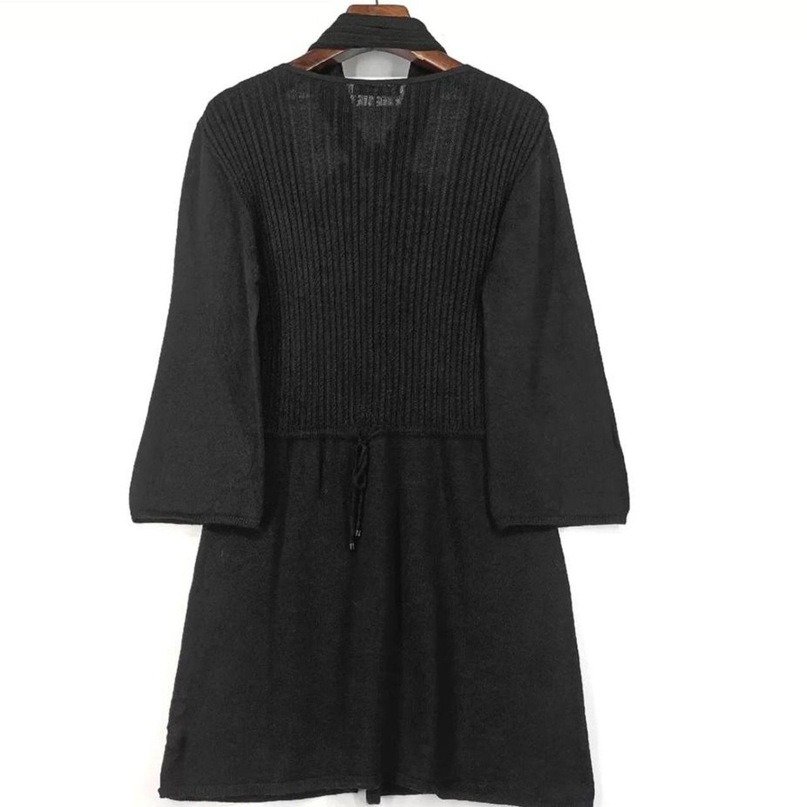 Y2K Japanese Vintage Black Knit Cardigan Dress with Attached Scarf Bow1