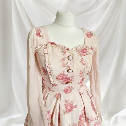 Liz Lisa romantic pink floral & tea party print dress2