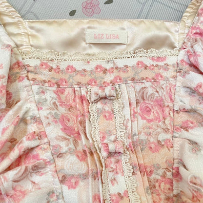Liz Lisa pink floral longsleeve dress with ruffled bodice2