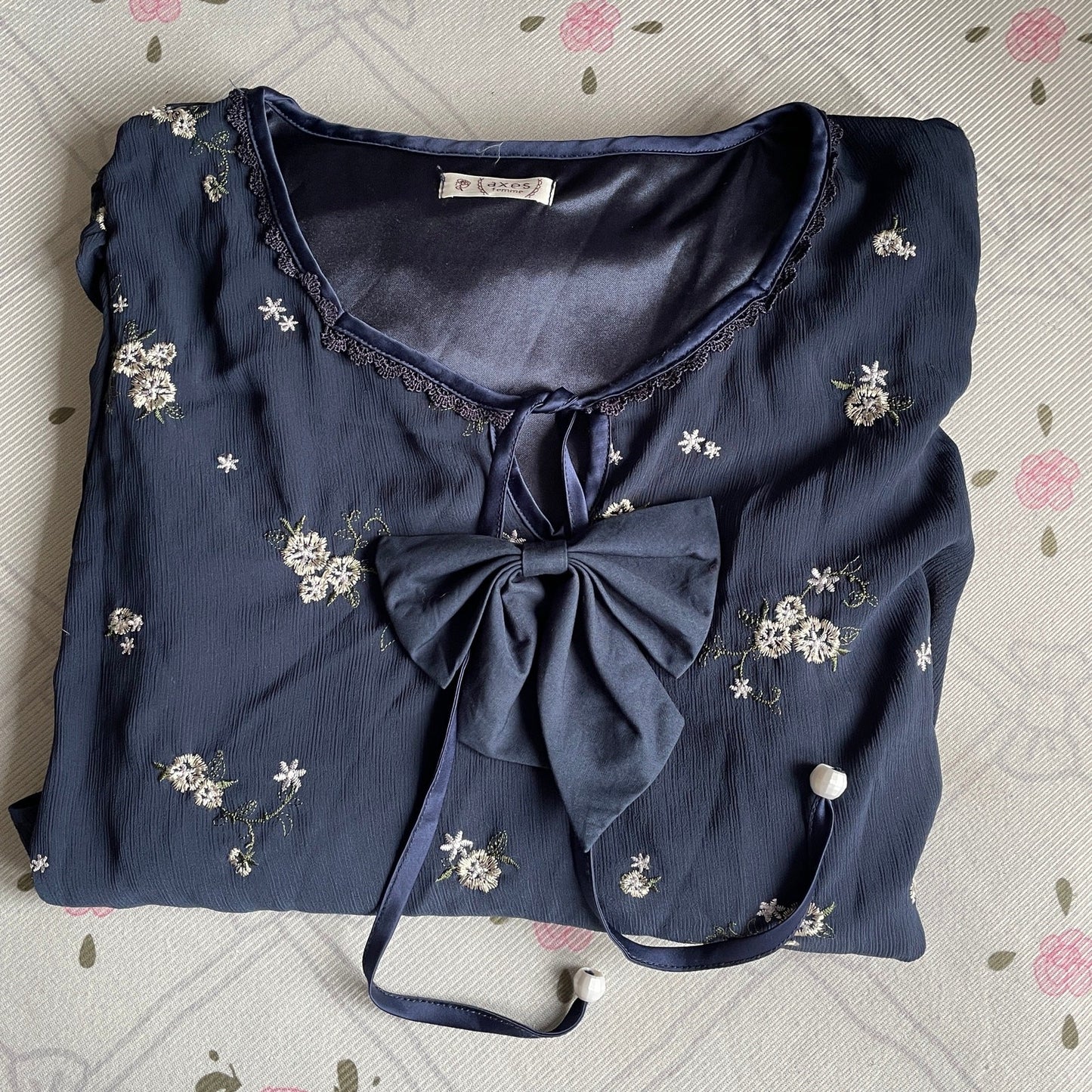 Axes Femme Navy Floral Long Sleeve Dress with Ribbon Bow7