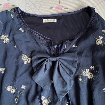 Axes Femme Navy Floral Long Sleeve Dress with Ribbon Bow5