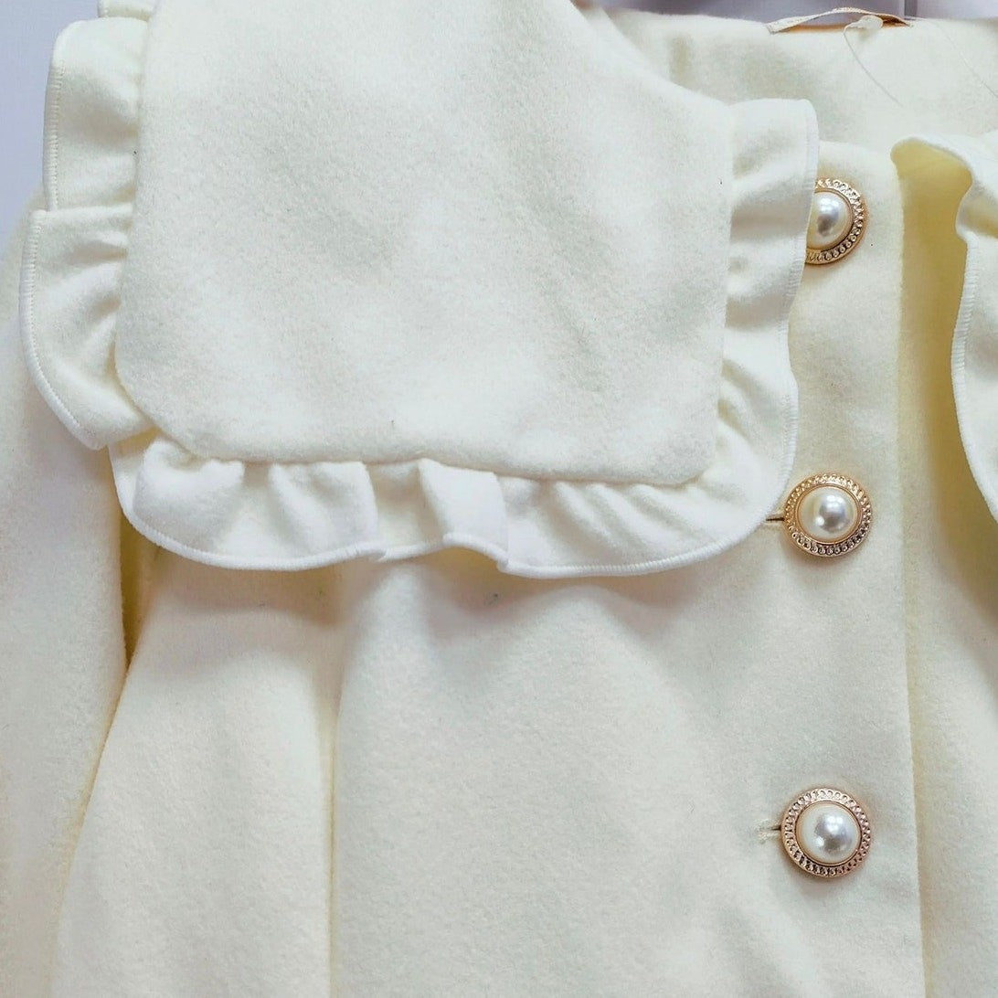 Axes Femme ivory coat dress, pearl button soft girly outerwear, jfashion3