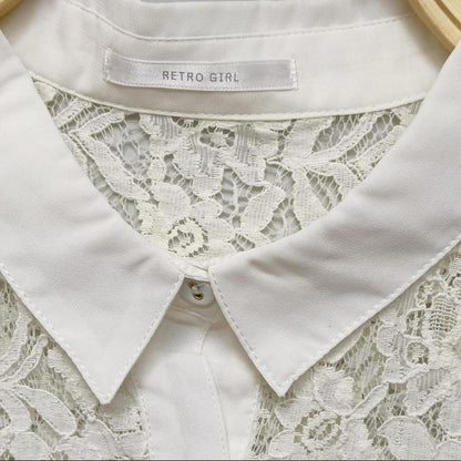 Japanese vintage  ivory lace panel blouse with cap sleeves3