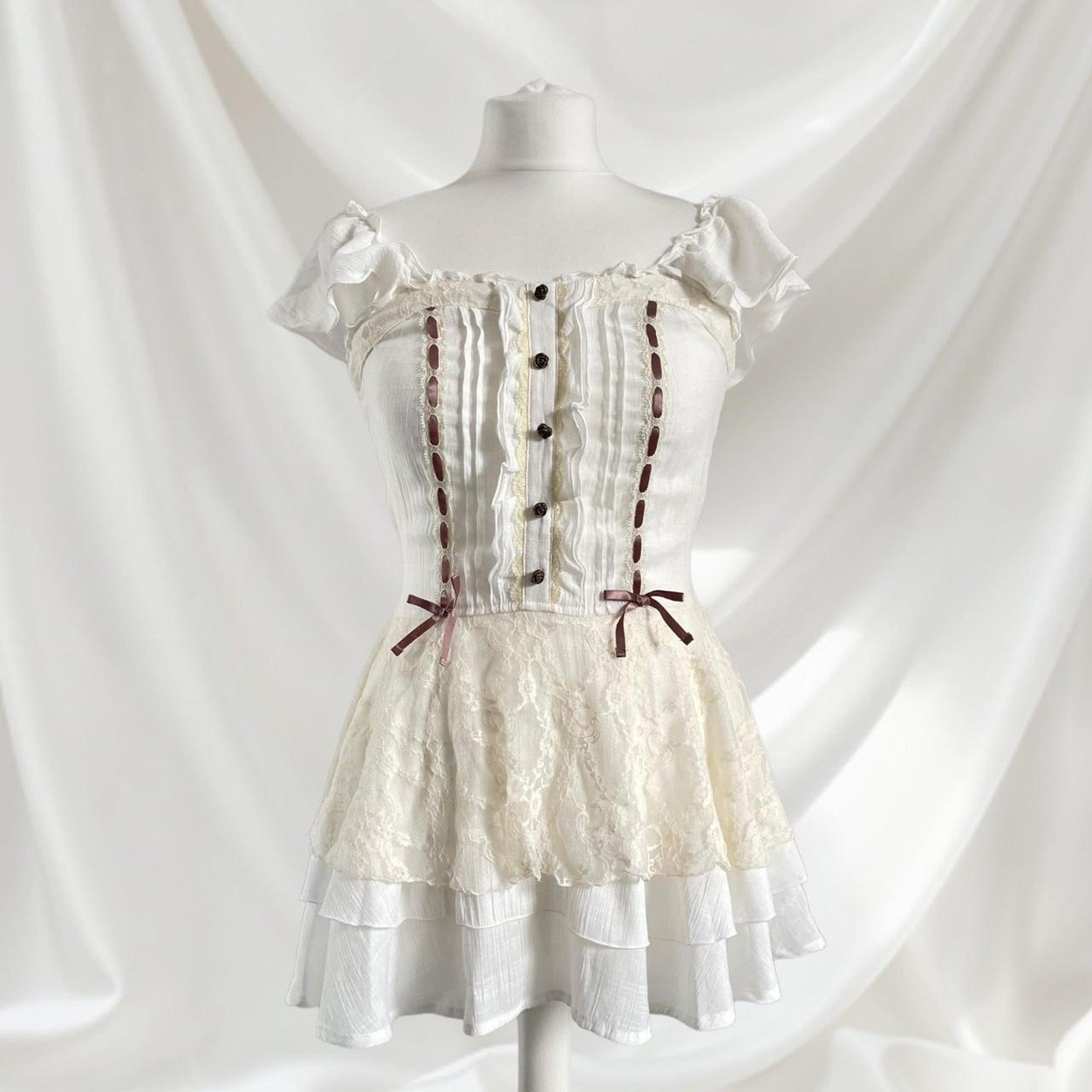 Axes Femme rare milkmaid mini dress with laceup and tieback detailing Japanese1