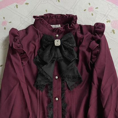 Noemie Burgundy Lace Blouse with Detachable Bow – Gothic Lolita / Elegant Kei1