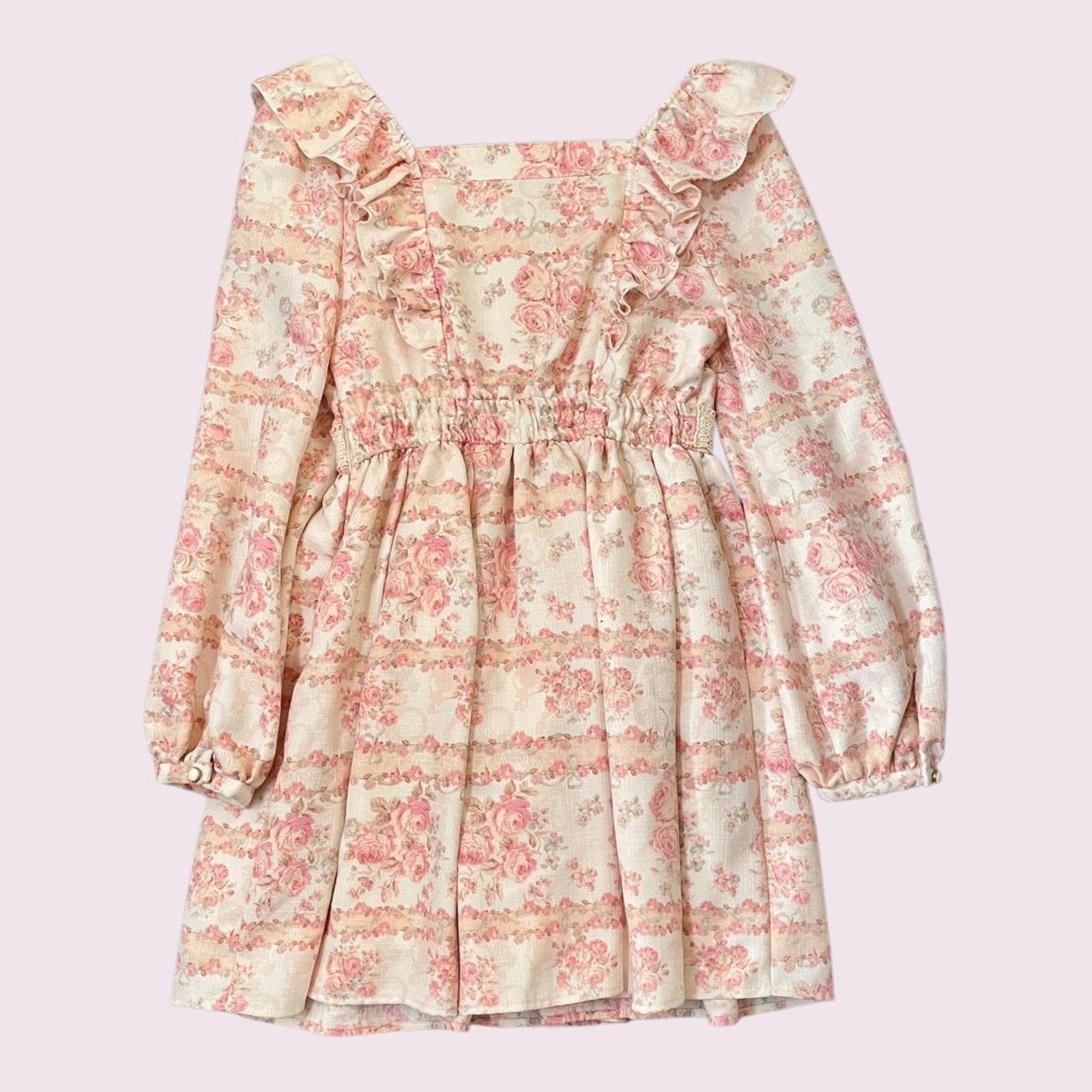 Liz Lisa pink floral longsleeve dress with ruffled bodice1