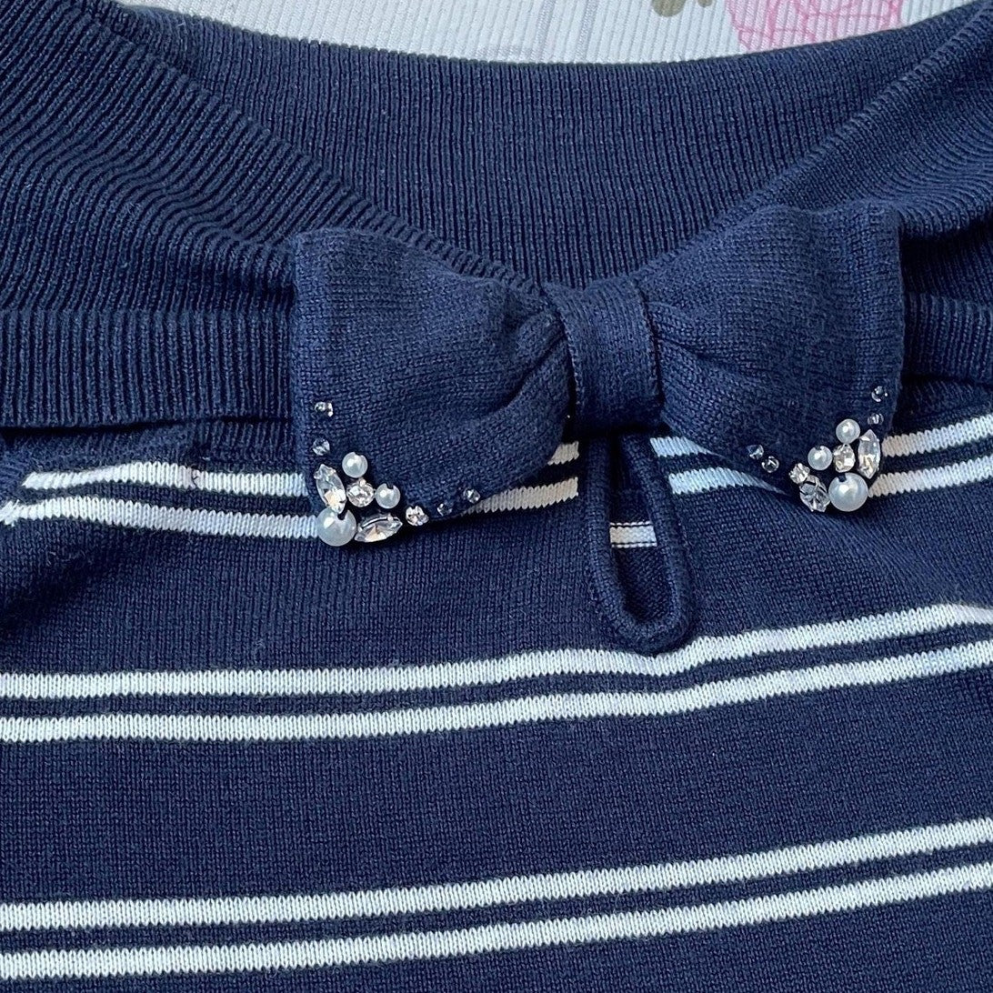 Japanese vintage navy striped knit top - japan retro kawaii style3