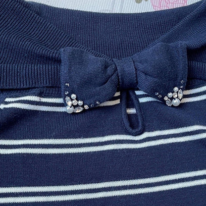 Japanese vintage navy striped knit top - japan retro kawaii style3