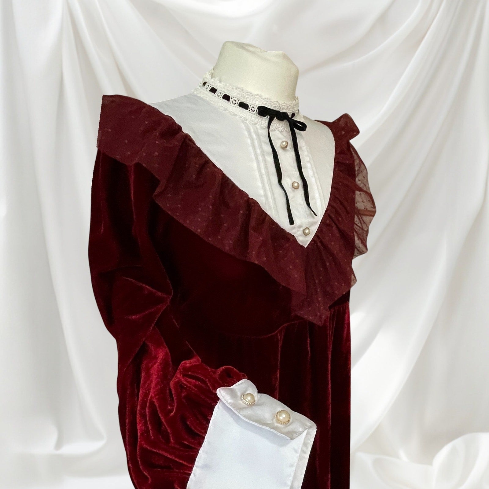 Axes Femme Burgundy Velvet Long Sleeve Midi Dress Victorian2