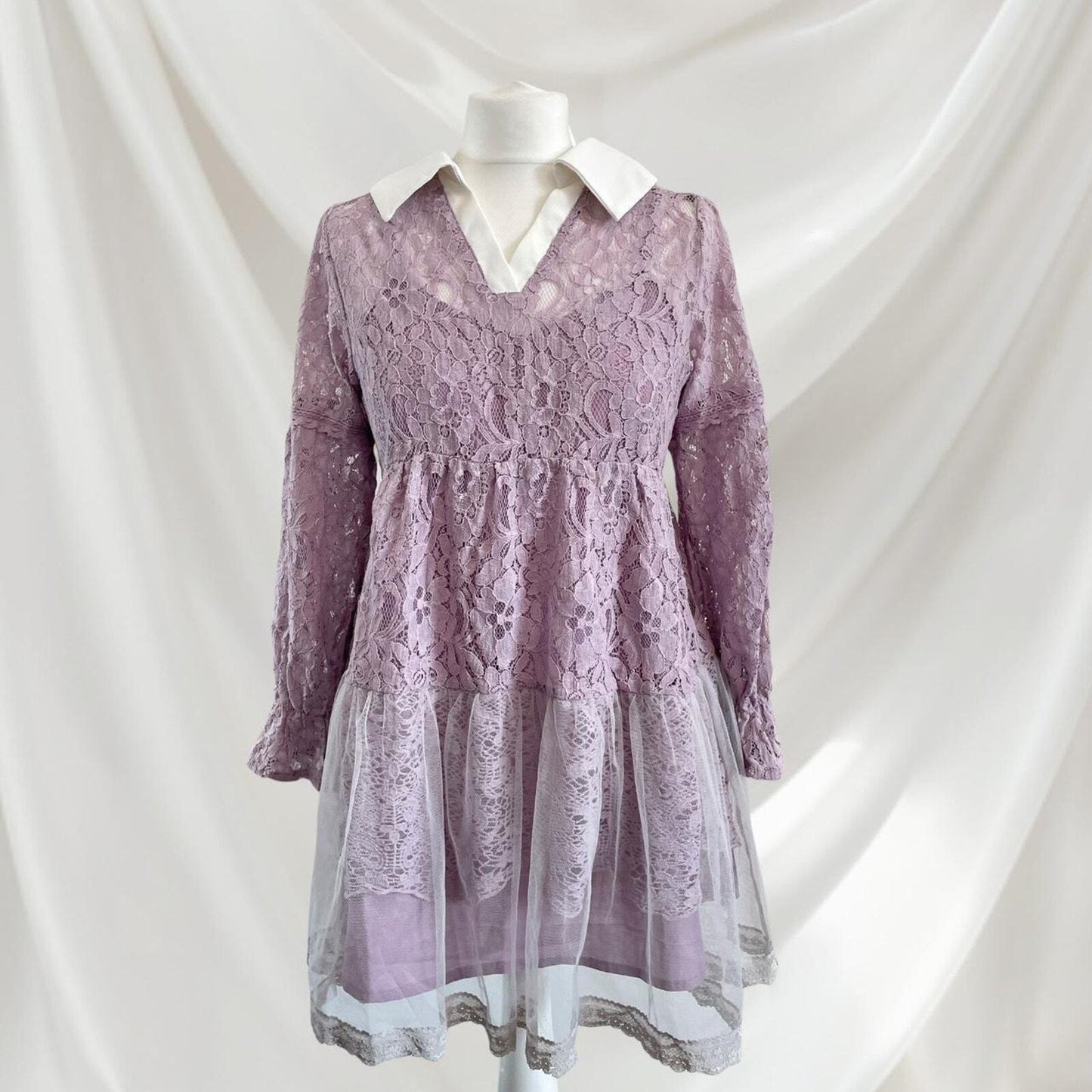 Axes Femme lavender lace dress with bow accent Two-piece set 0