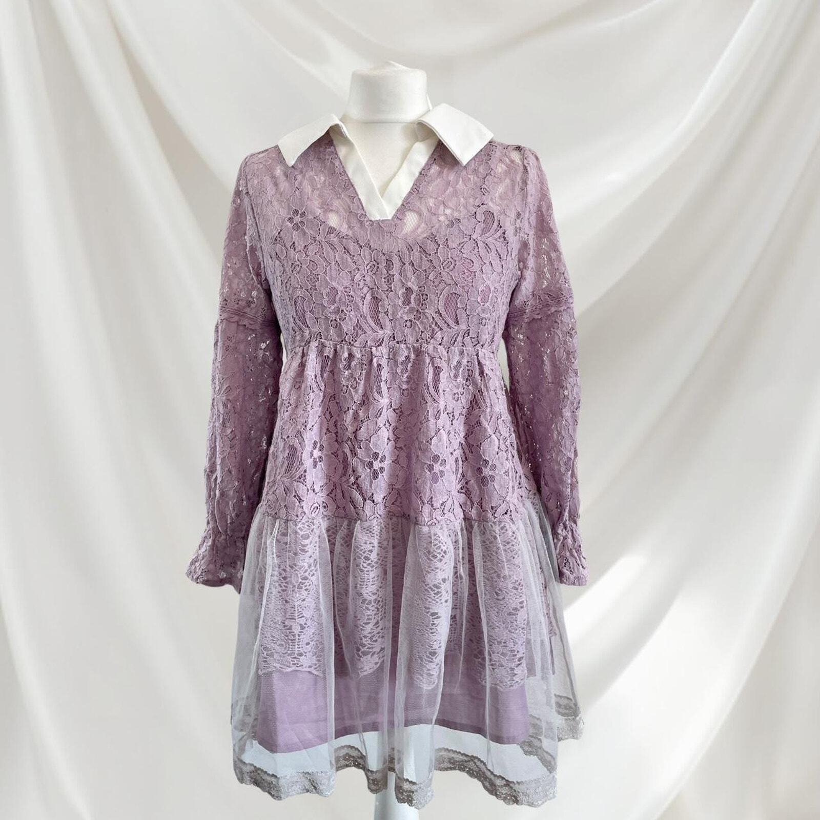 Axes Femme lavender lace dress with bow accent Two-piece set 0