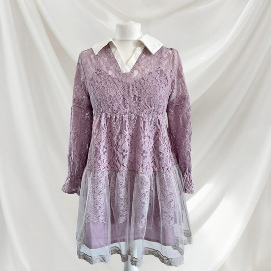 Axes Femme lavender lace dress with bow accent Two-piece set 0