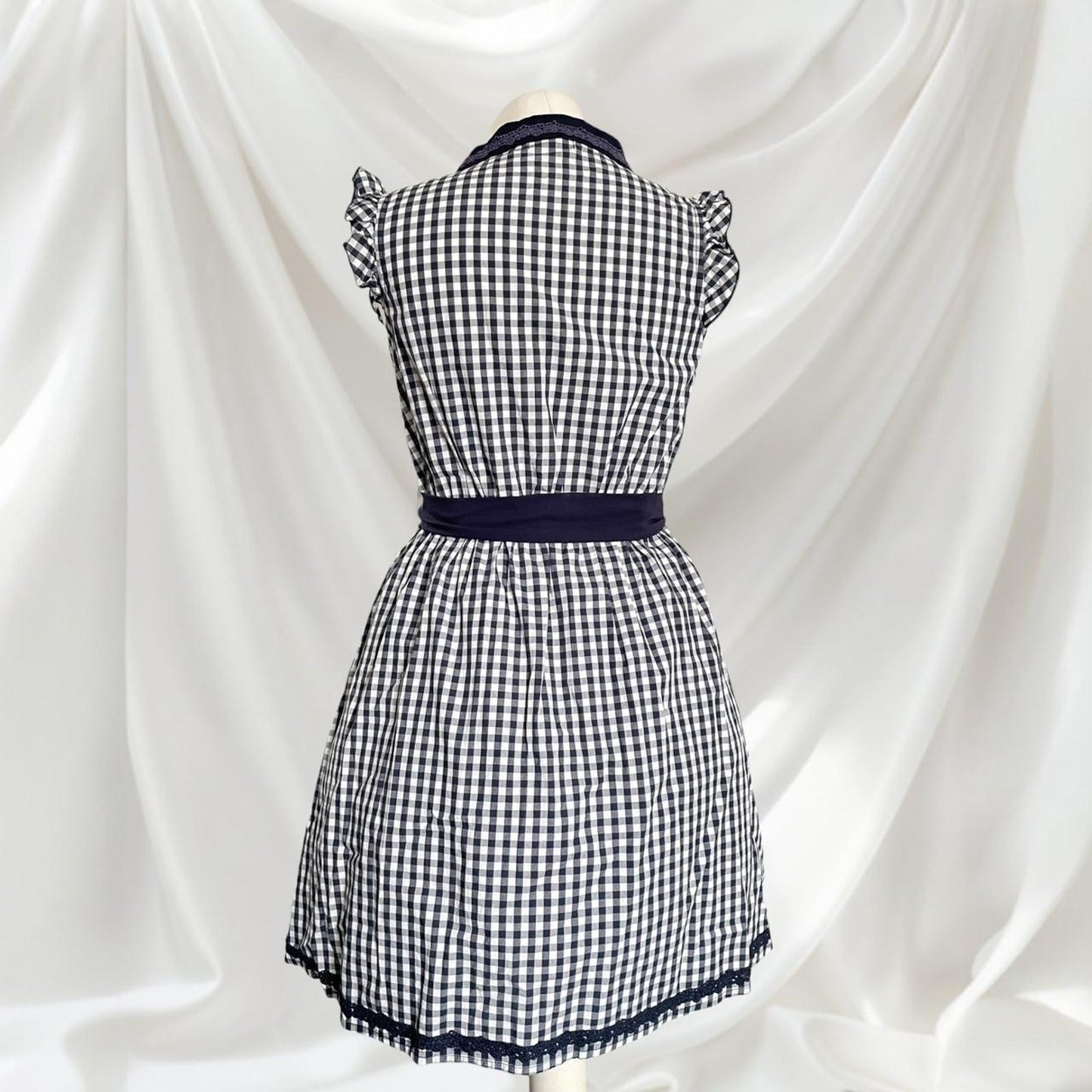 Axes Femme navy gingham check dress with ruffle trim and waist bow 2
