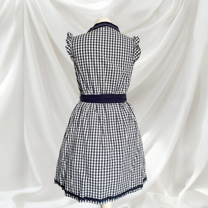 Axes Femme navy gingham check dress with ruffle trim and waist bow 2