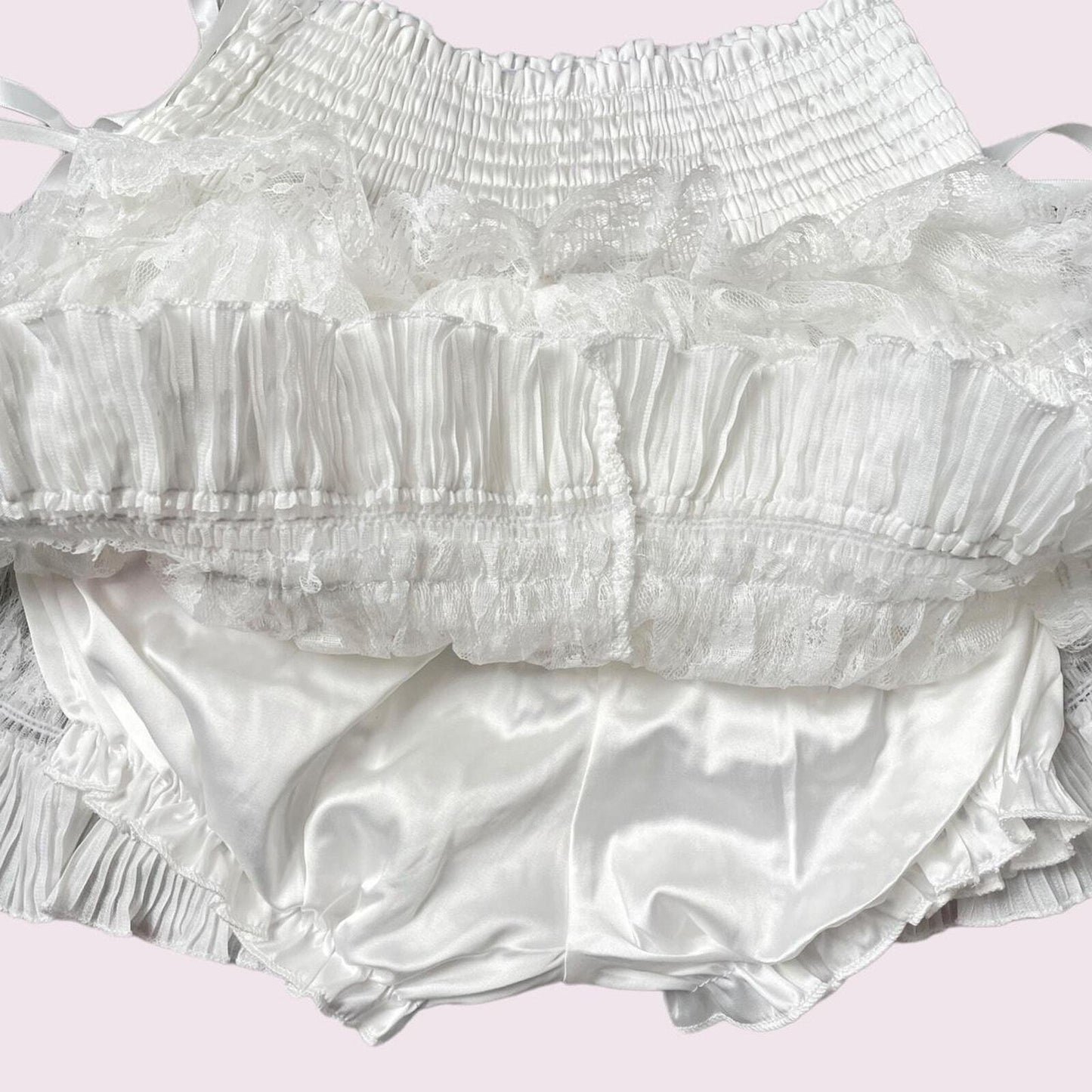 Layered lace ruffle mini skirt/ skort with ribbon bow details fit XS/S3