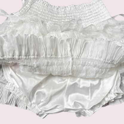 Layered lace ruffle mini skirt/ skort with ribbon bow details fit XS/S3