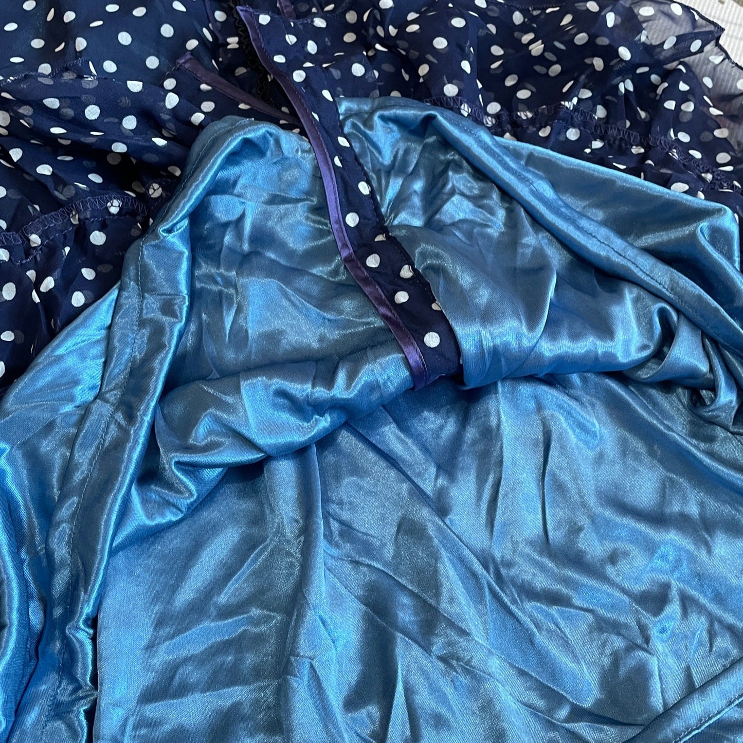 Axes Femme Navy Polka Dot Dress – Ruffle Trim, Sheer Layer, Jfashion Vintage3