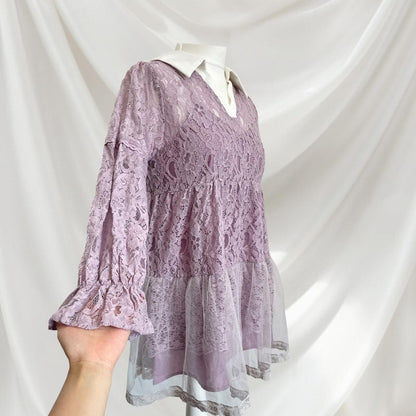 Axes Femme lavender lace dress with bow accent Two-piece set 6