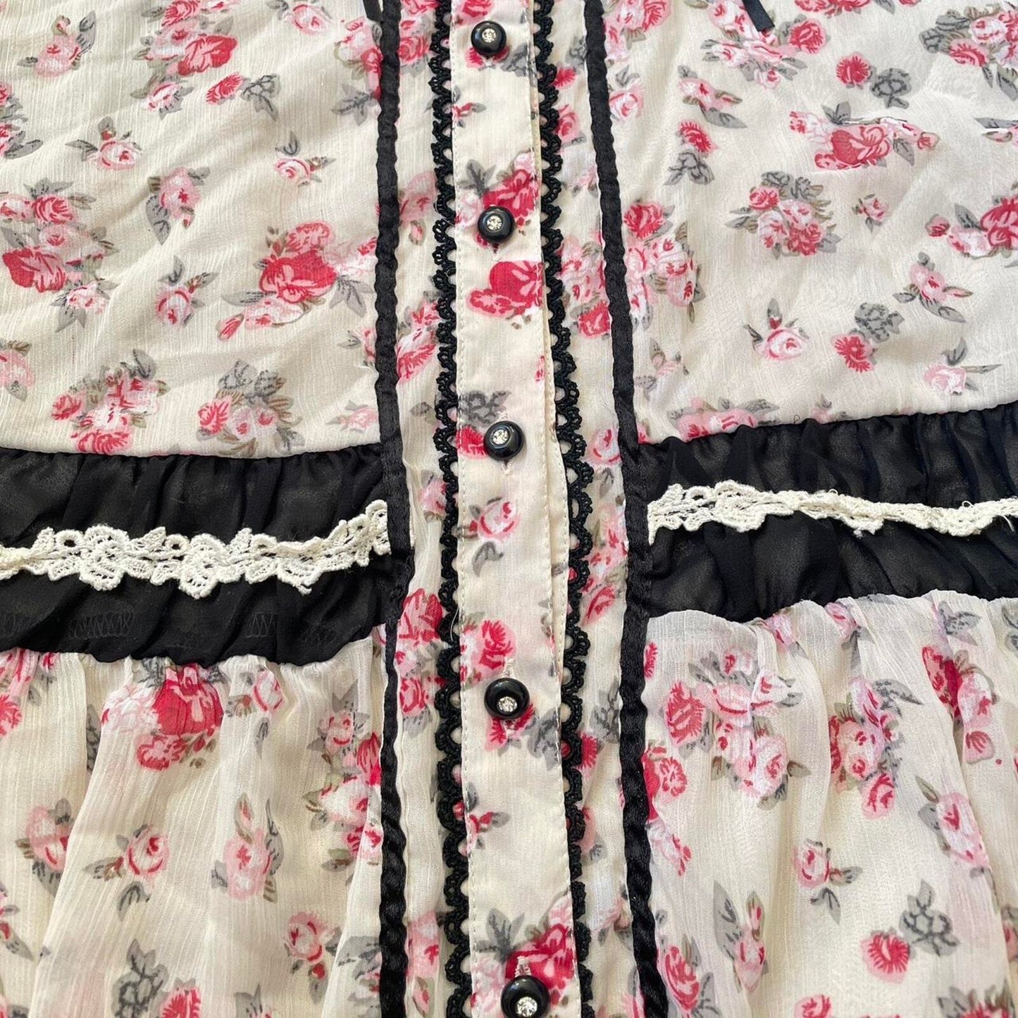 Axes femme rare vintage floral lace dress with black ribbon and button details 3