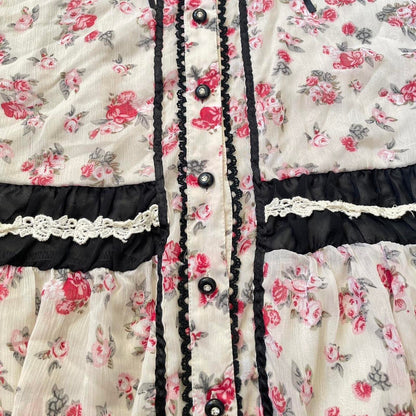 Axes femme rare vintage floral lace dress with black ribbon and button details 3