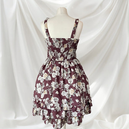 Axes Femme Floral Dress Lace-Up Tiered High-Low Hem1