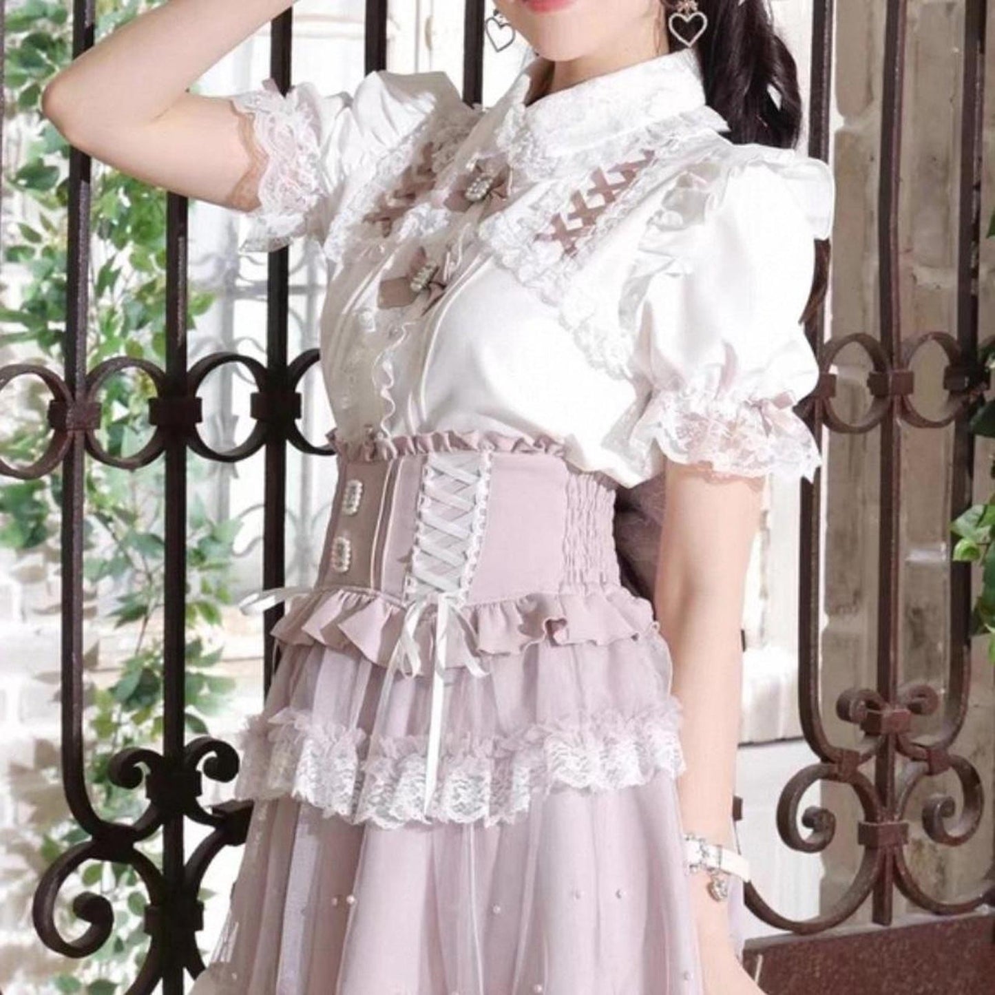 Japanese Brand Noemie lace ribbon blouse with pink satin bows3