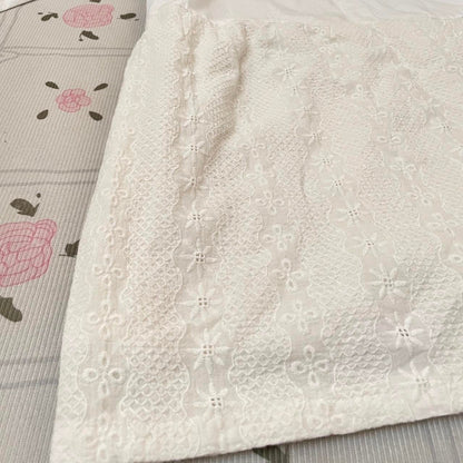 Japanese vintage cotton embroidered long blouse with lace skirt panel4