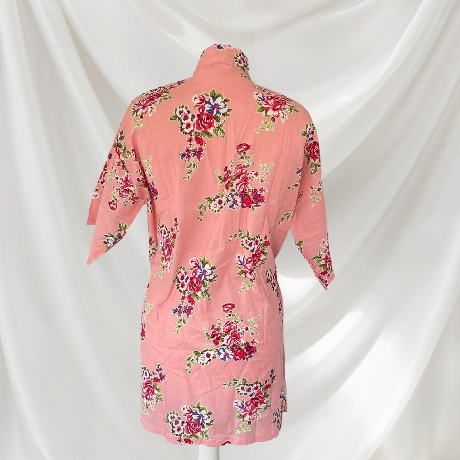 Pink floral cotton yukata-style loungewear 2
