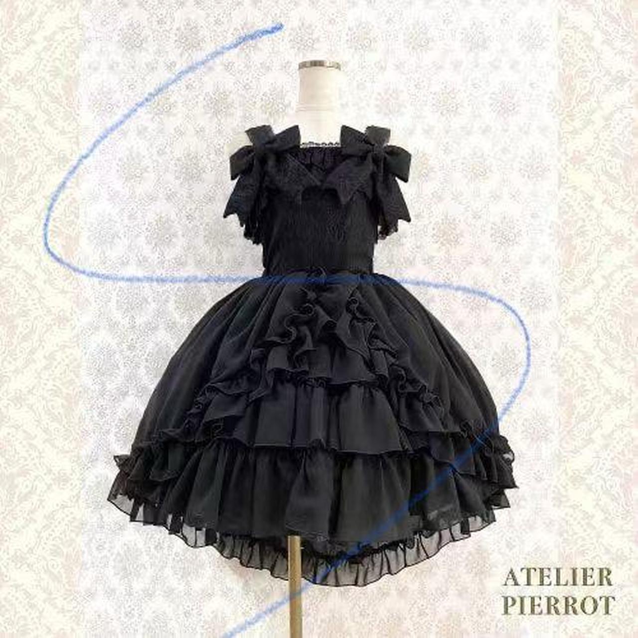 Atelier Pierrot black gothic lolita dress – detachable bows, layered ruffles1
