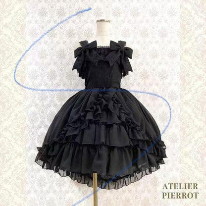 Atelier Pierrot black gothic lolita dress – detachable bows, layered ruffles1