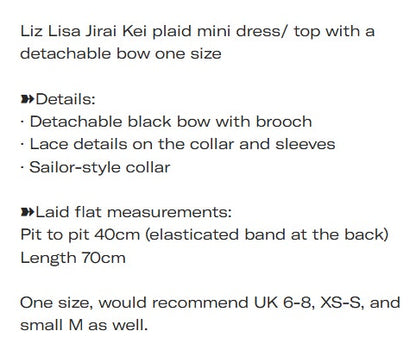 Liz Lisa Jirai Kei plaid mini dress/ top with a detachable bow one size8