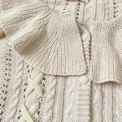 Liz Lisa ruffled collar knit cardigan with lace-up ribbon details2