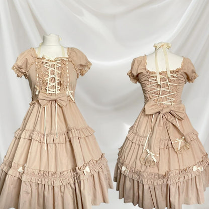 Japanese brand Bodyline lolita ruffle dress with lace, bow and cross-tie detail 0