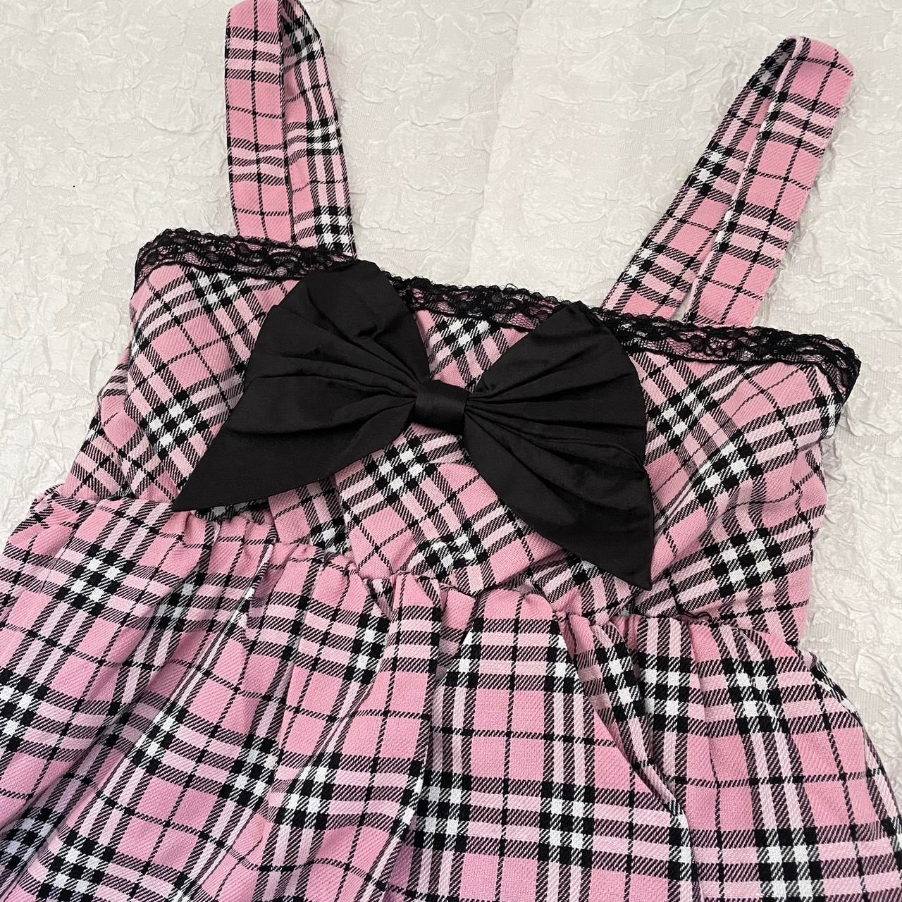 Tralala by Liz Lisa pink plaid mini dress with black bow gyaru kawaii 3