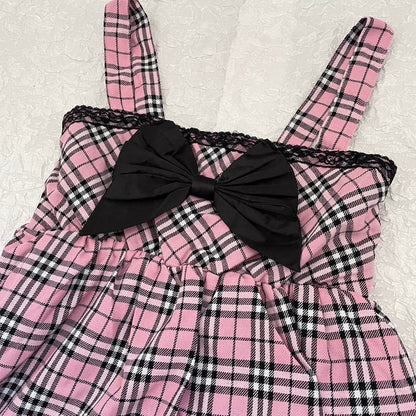 Tralala by Liz Lisa pink plaid mini dress with black bow gyaru kawaii 3