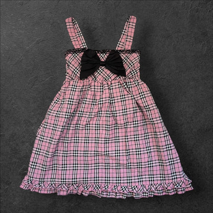 Tralala by Liz Lisa pink plaid mini dress with black bow gyaru kawaii 0